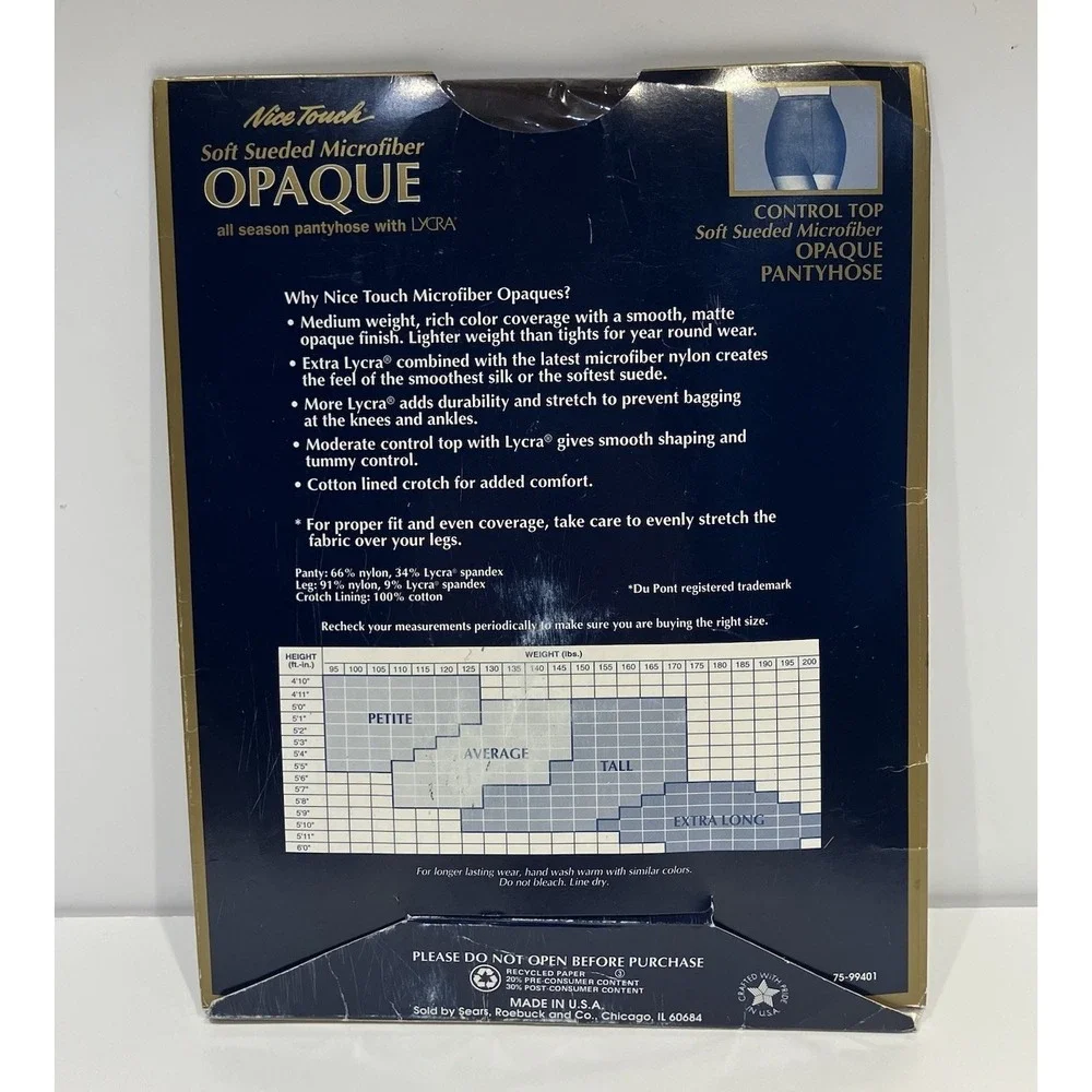 SEARS Nice Touch Opaque Soft Sueded Microfber Pantyhose Tall Chocolate Vtg NIP